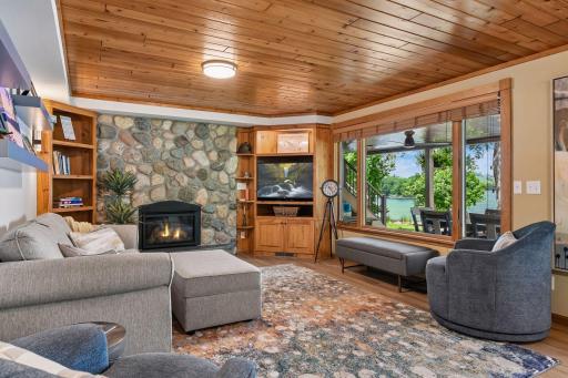Lower level amusement with gas fireplace.