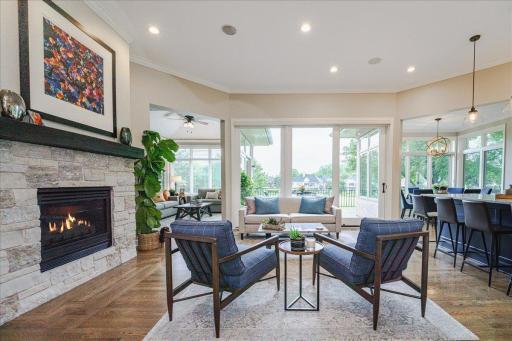 The Family/Hearth room with unobstructed views of the golf course