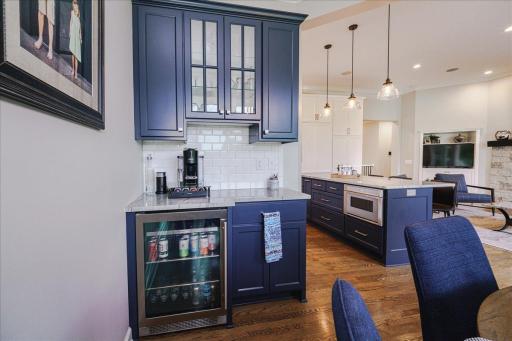 Coffee bar and beverage fridge for entertaining