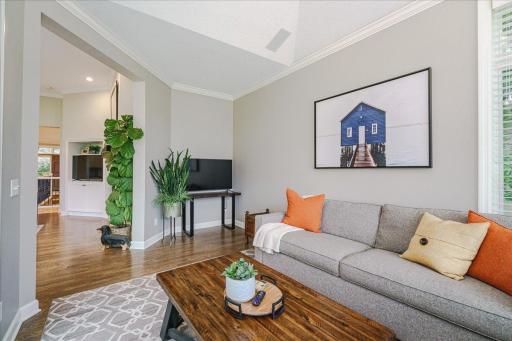 Vaulted ceiling keeps the space light and bright