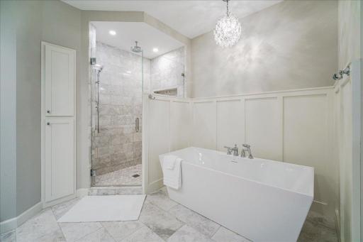 Relax in your soaker tub or spacious shower with dual heads