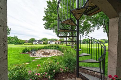 The limestone firepit is a perfect gathering spot