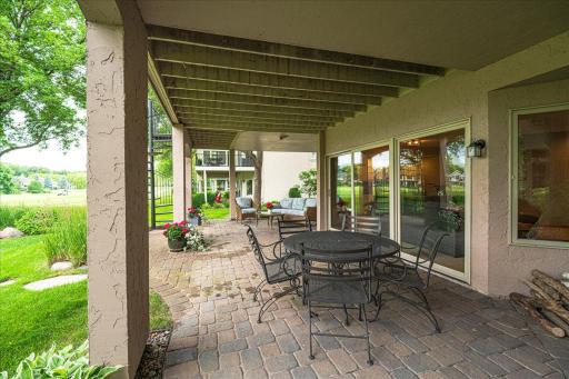 Expansive paver patio on walk-out lower level