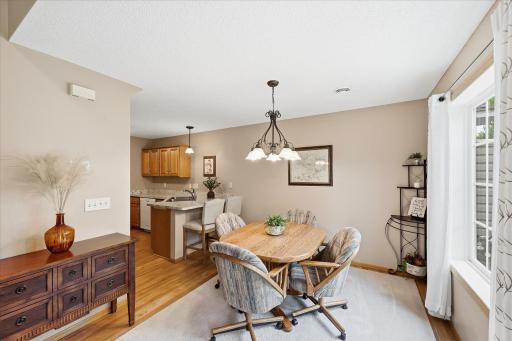 Easy flow between the living, dining, kitchen areas.