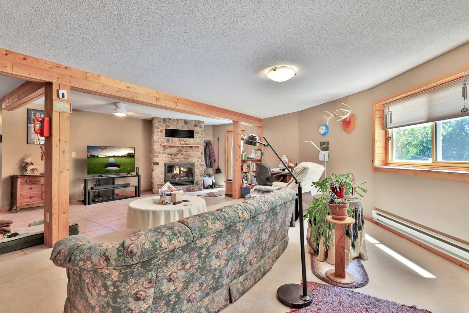 The wood fireplace is perfect for the winter evenings.