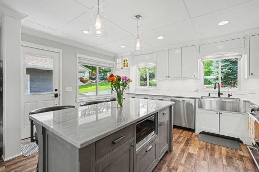 Full kitchen facing the front yard and garage: Main-level