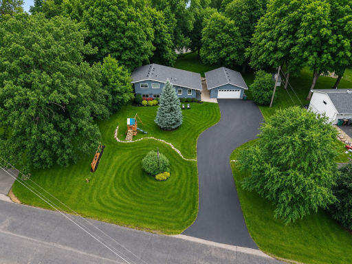 Sky view of the front of the property