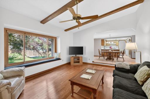 Family room with large window overlooking the back yard.