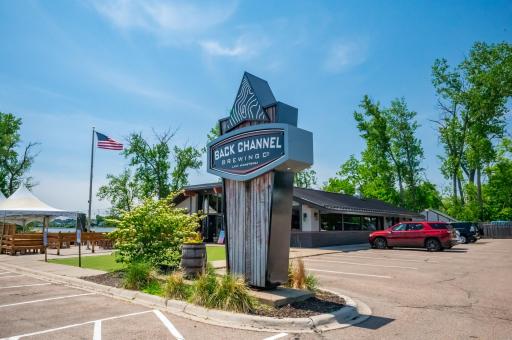 Back Channel Brewing Co., a popular lakeside destination for craft beer, dining, and entertainment.