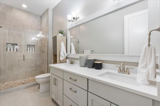 Private spa like primary bath with dual sinks