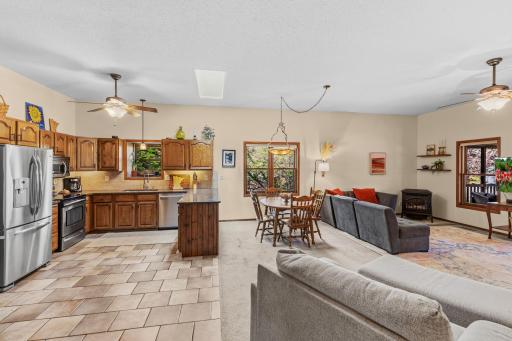 Open concept kitchen, dining and family room.