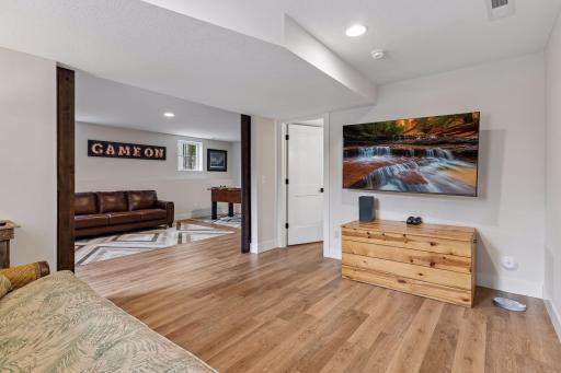 Lower level bedroom has attached bath and barn doors. Currently used as a flex space.