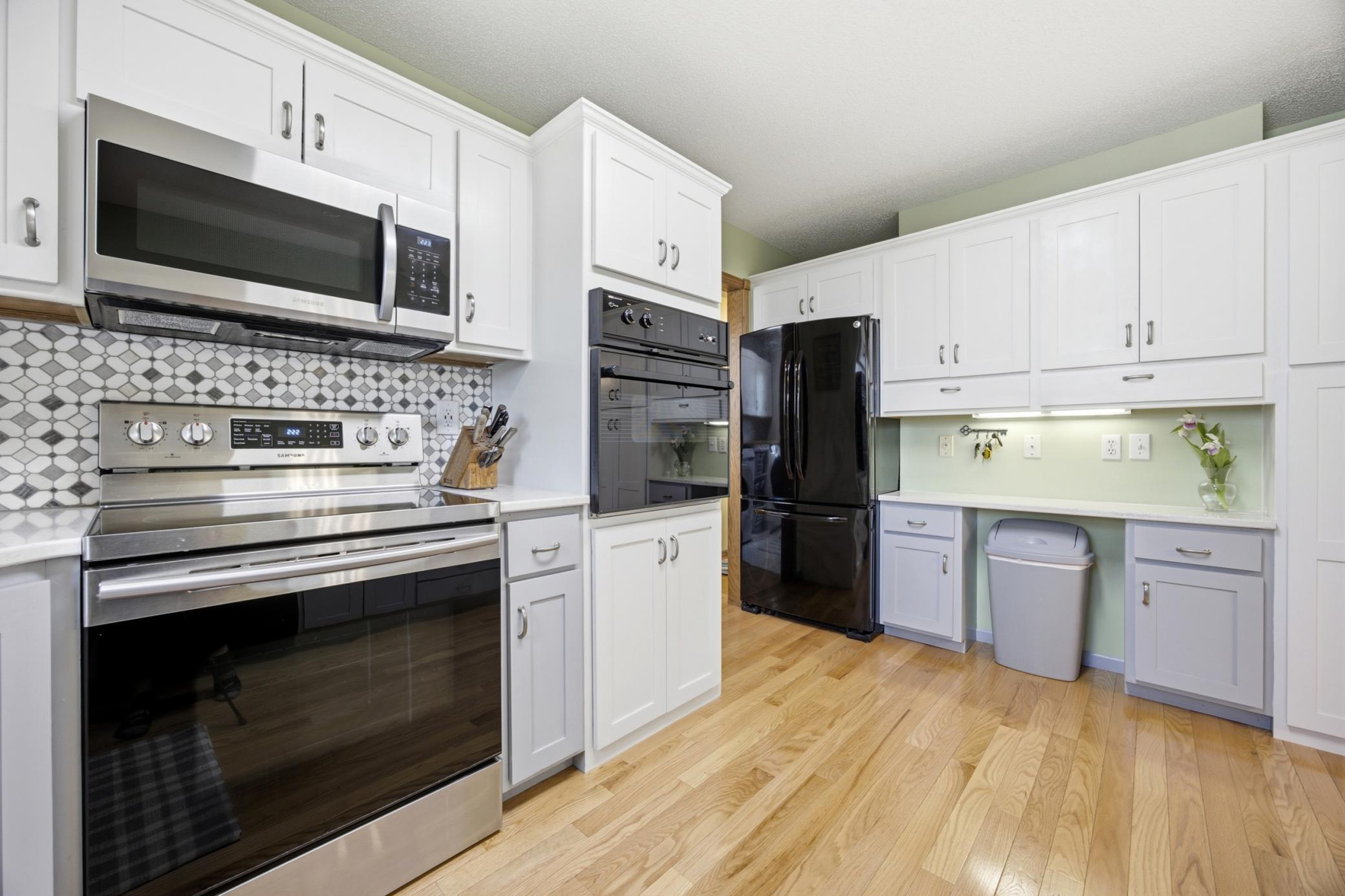 Double Oven; Microwave; Refrigerator and Drop-Zone for Appliances, Mail, Etc.