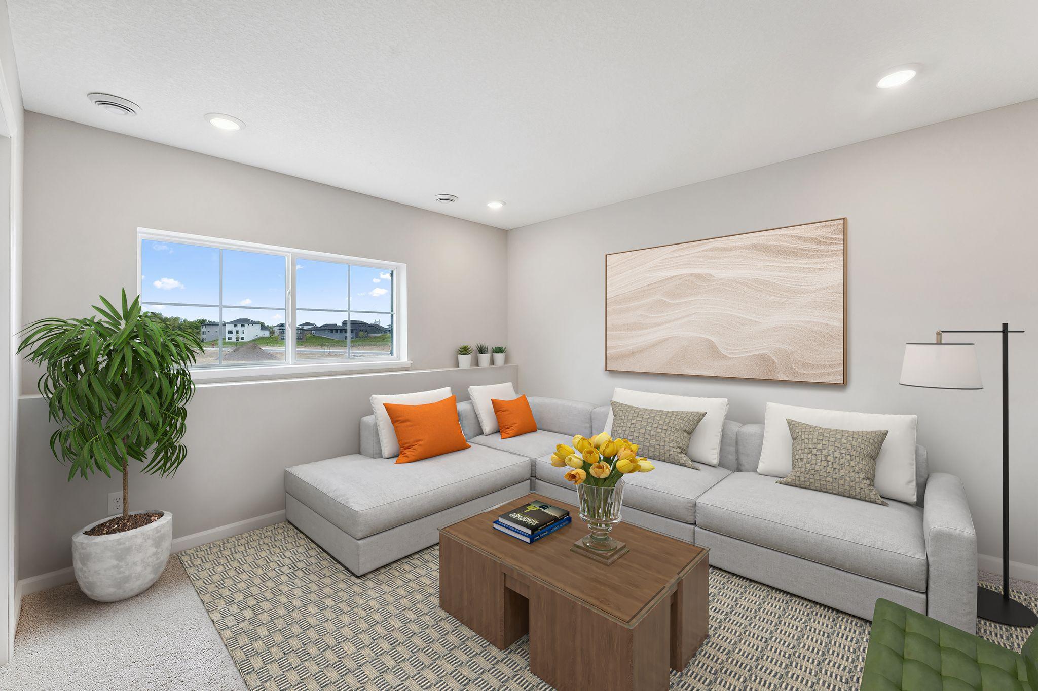 Virtually staged lower level flex room