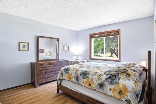 Spacious primary bedroom with large window, wood-look flooring, and ample natural light.