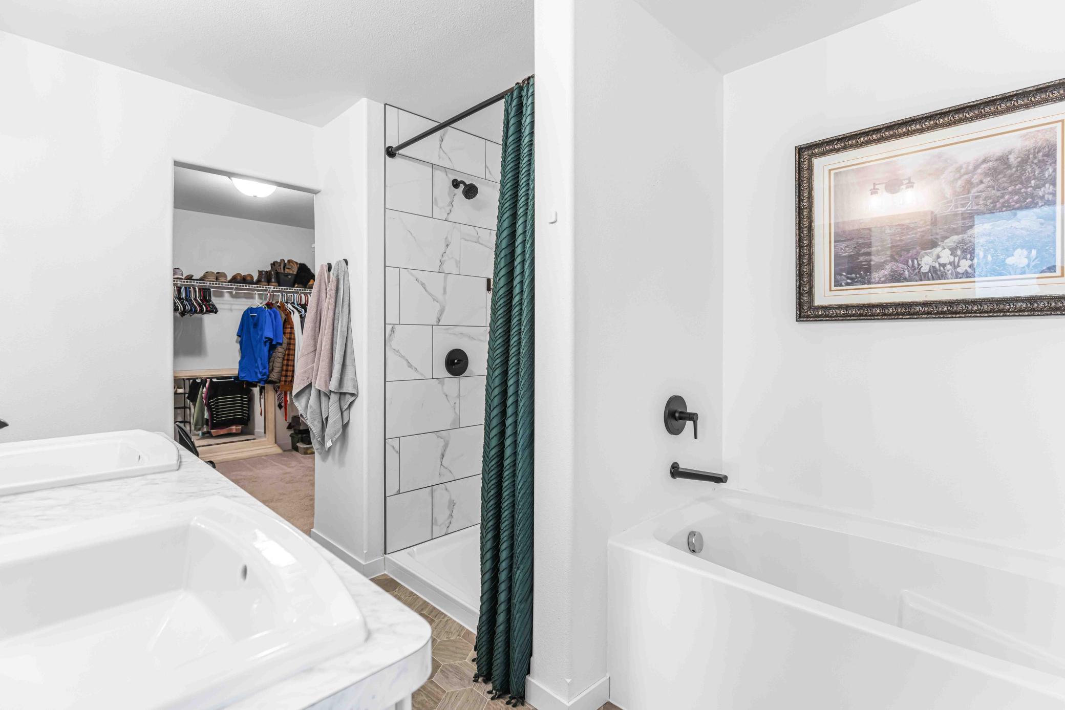 Primary soaking tub and shower