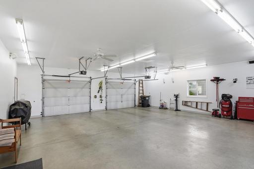 Newer Garage with ceiling fans and infloor heat