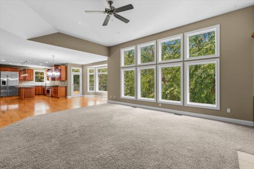 Main-level great room that overlooks the beautiful backyard.