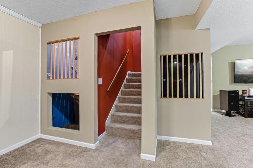 Lower level with kids play area under the stairs!