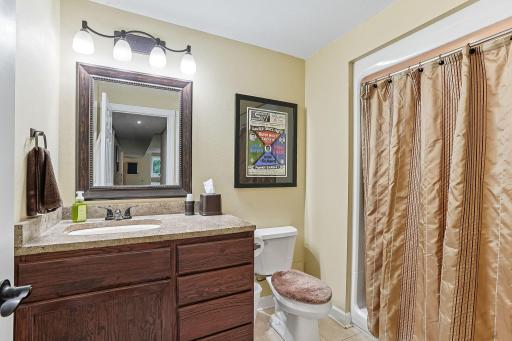 Lower level 3/4 bath with cement counter top!