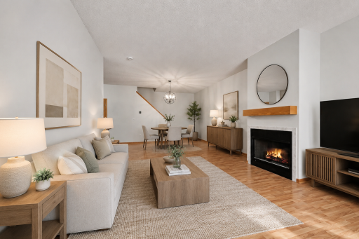 Open main-level living room with gas fireplace, natural light, and flexible furniture layout.(virtually staged to show potential layout).png