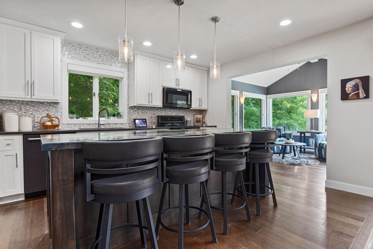 Remodeled kitchen with cortz quartz counter tops and custom center island top!