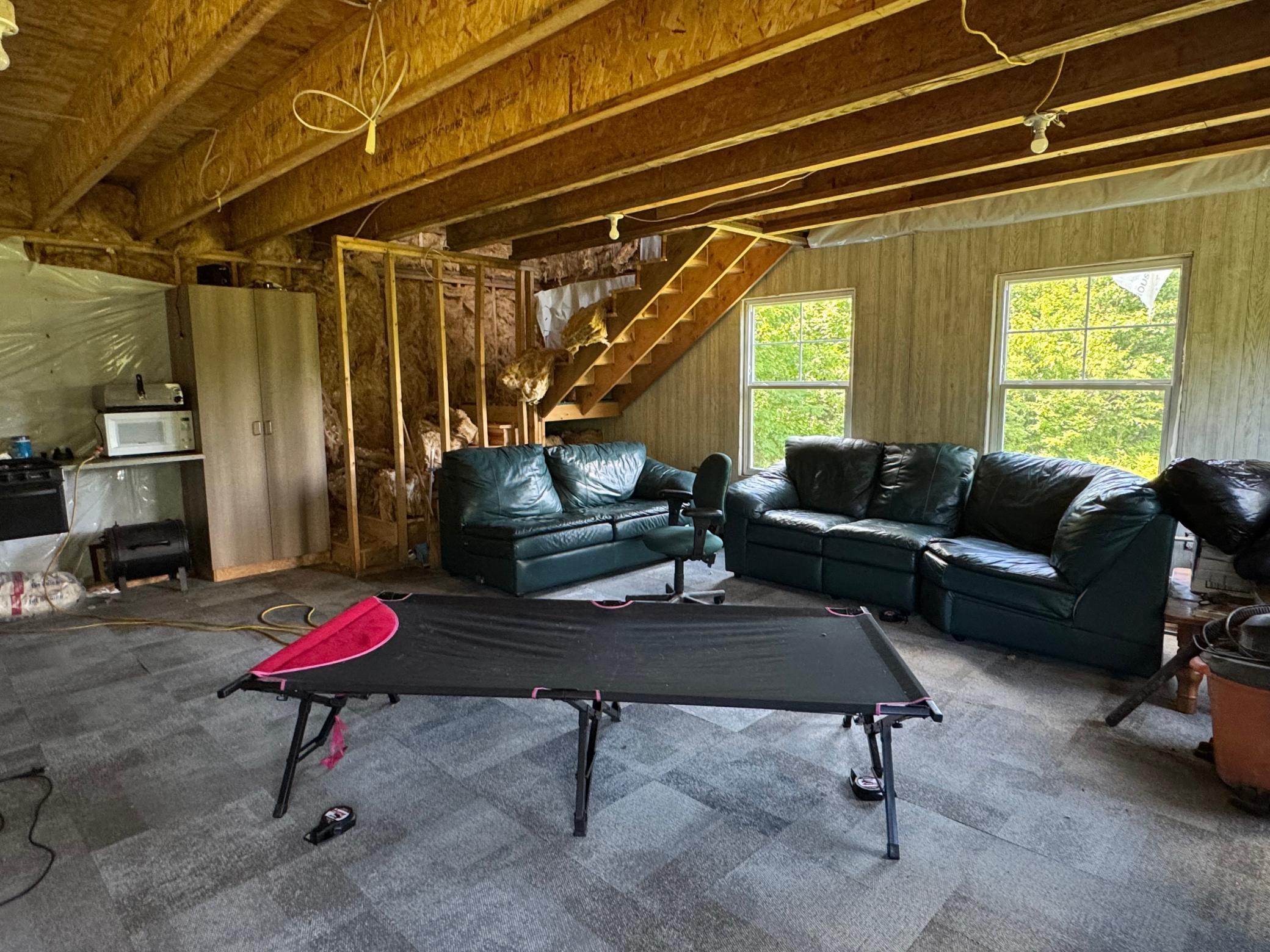 Main floor of bunk house. Wired to connect to a generator.