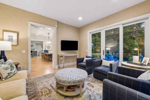 This family walks out to the perfect patio site for outdoor dining