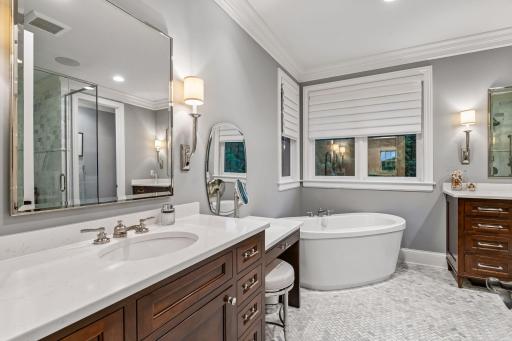 Updated Primary Full Bath, walk in shower, free standing tub