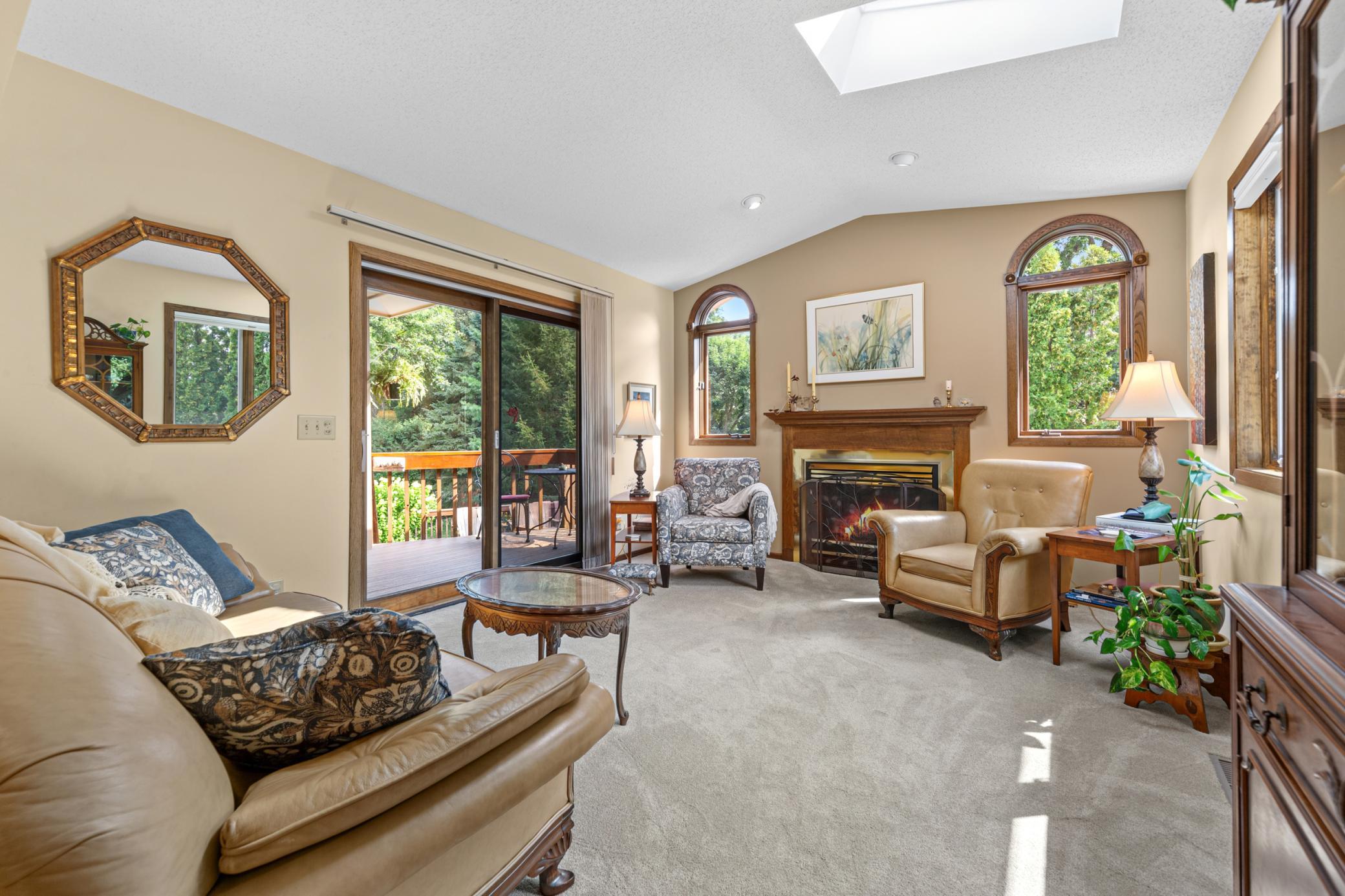 upper living room with gas fireplace