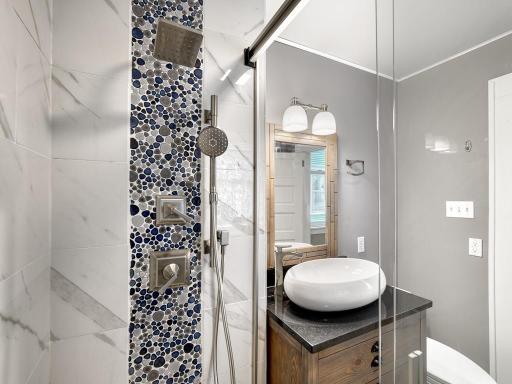 The first floor 3/4 bath was totally renovated in 2021