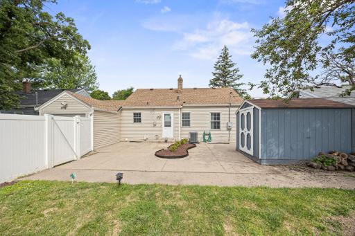 Large back patio and storage shed