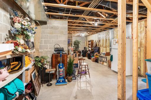 There is no shortage of storage in this home! An unfinished utility and storage area provides abundant space for seasonal storage, hobbies, or future expansion opportunities.