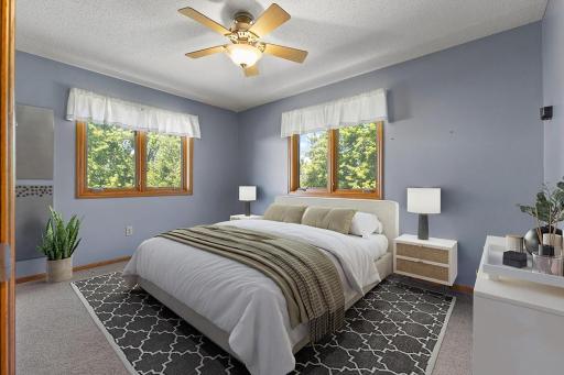 Virtually staged upstairs primary bedroom