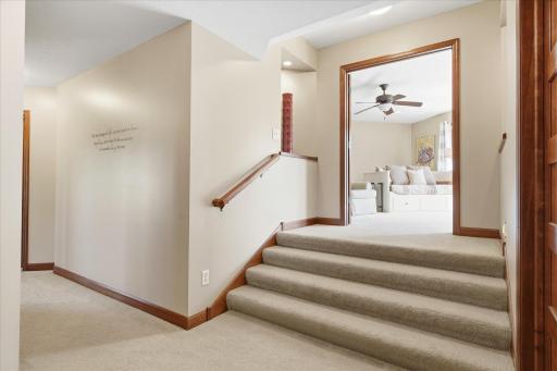 Short flight of stairs off of the main level leads to second family room.