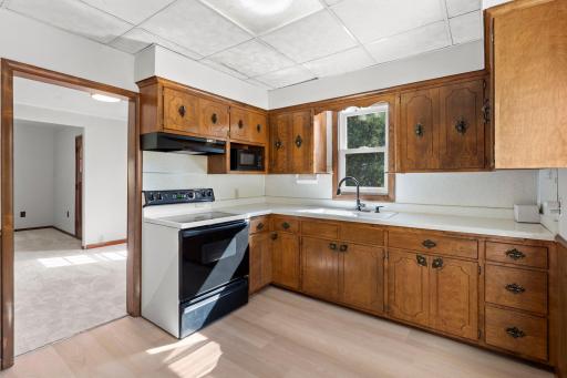Kitchen window overlooking the backyard