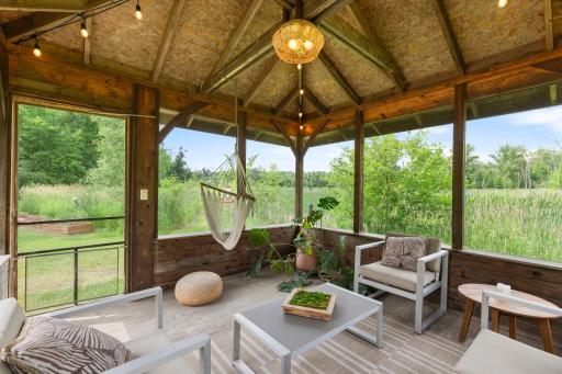 The gazebo is tastefully appointed and has electric.