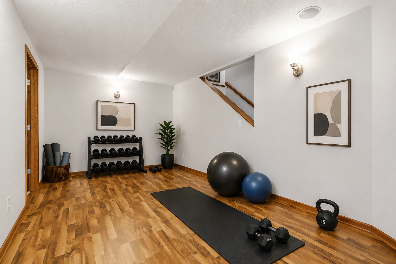 This rendering shows how the bonus room could look if transformed into a workout space.
