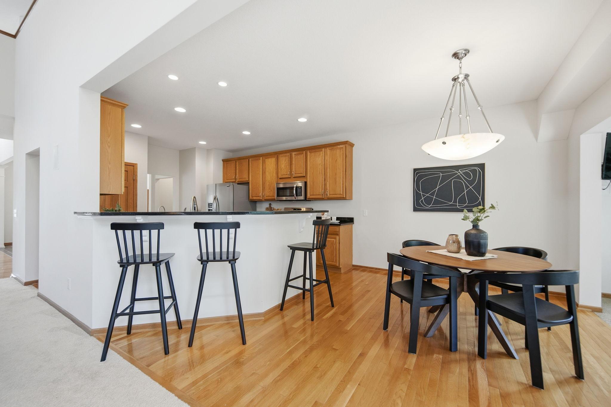 A wonderful dining room space, perfect for everyday meals or entertaining guests.