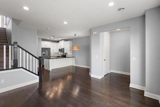 Open concept, Living room expands into the Kitchen and Dining area.