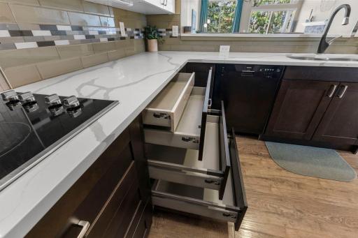 High-end cabinetry has all the "bells and whistles" including drawer-in-drawer features