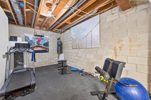 Unfinished space in lower level perfect for home gym