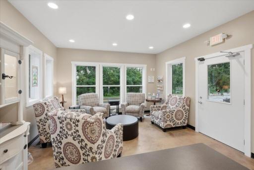 This bright and spacious lobby area offers views, comfort and room for any business guests awaiting or spending time