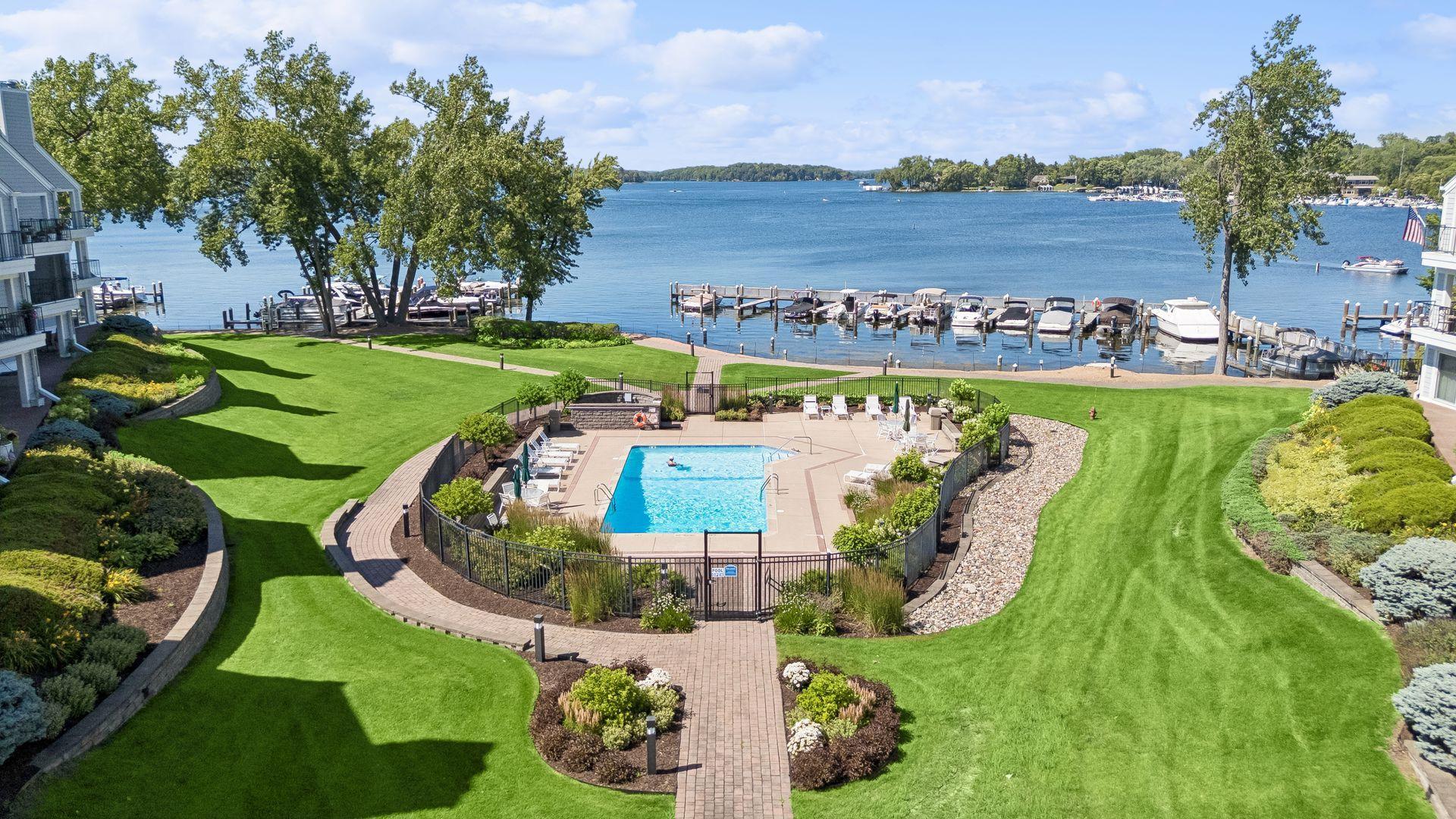 Enjoy some of the best poolside views of Lake Minnetonka