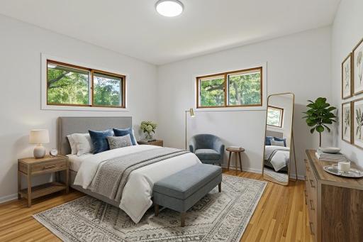 Virtually staged primary bedroom