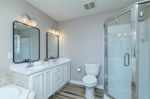 Primary Bath with Double Sinks and Separate Shower