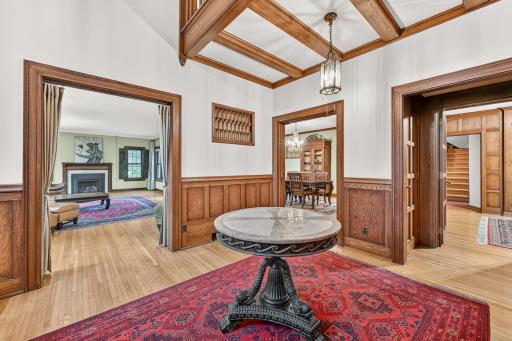 Hand-carved oak wainscoting