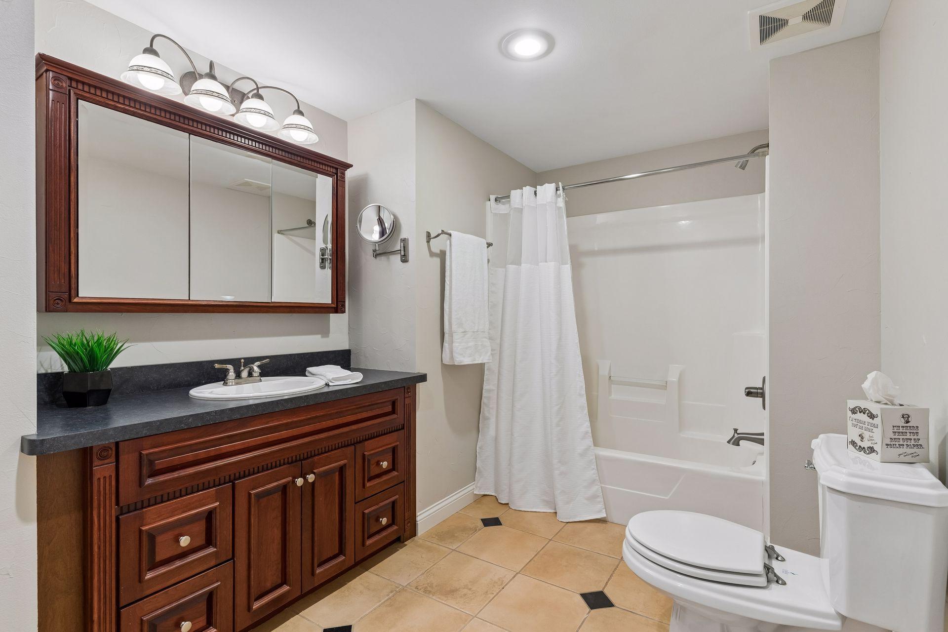 Lower-level Full Bath with tile floors.