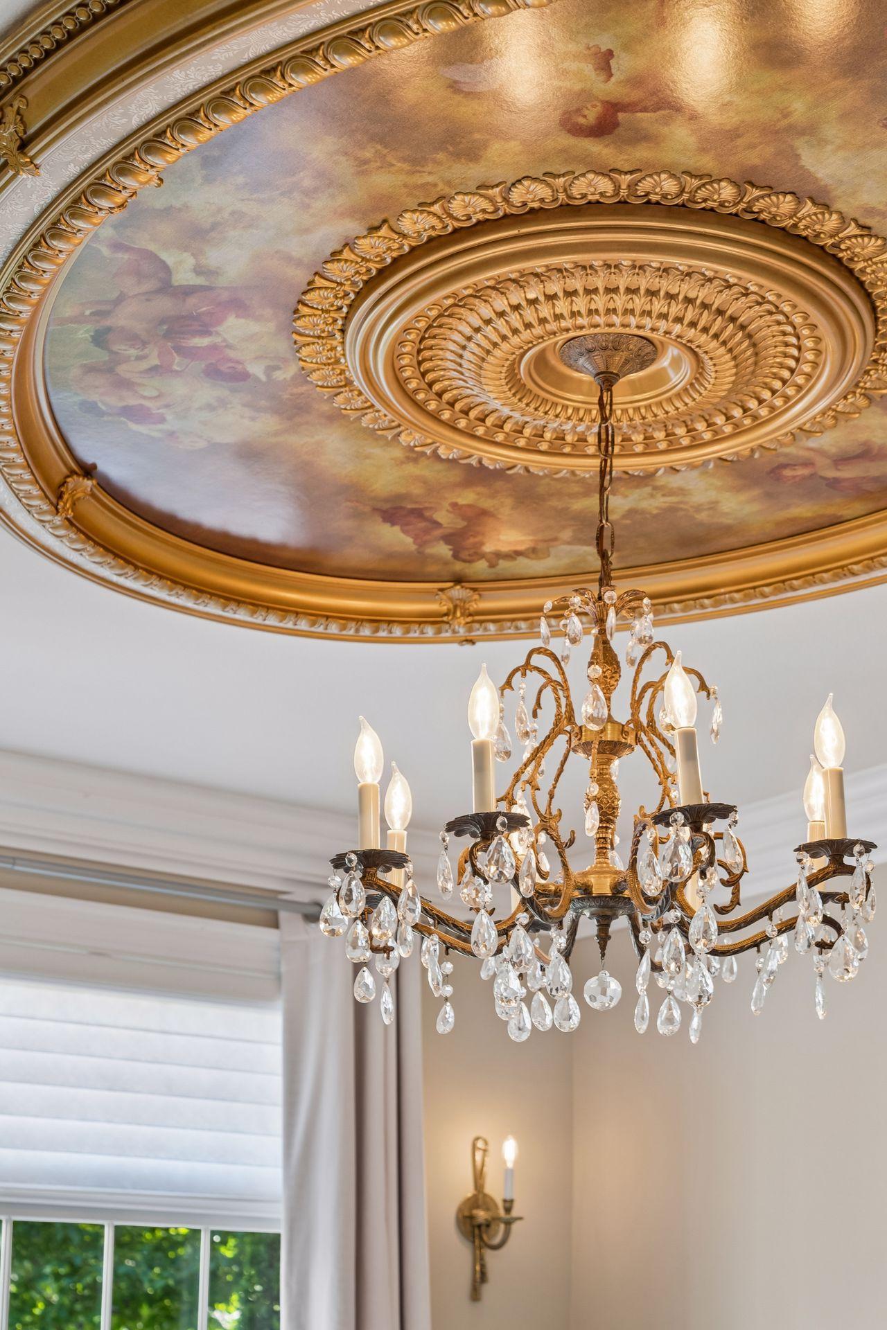 Even the smallest details were thoughtfully selected, including this beautiful ceiling medallion that adds elegance to the Formal Living Room.