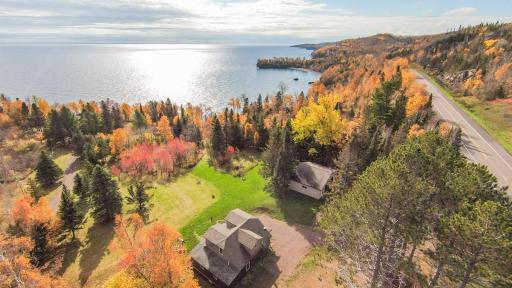 Lovely fall view of the cabin lake and garage!